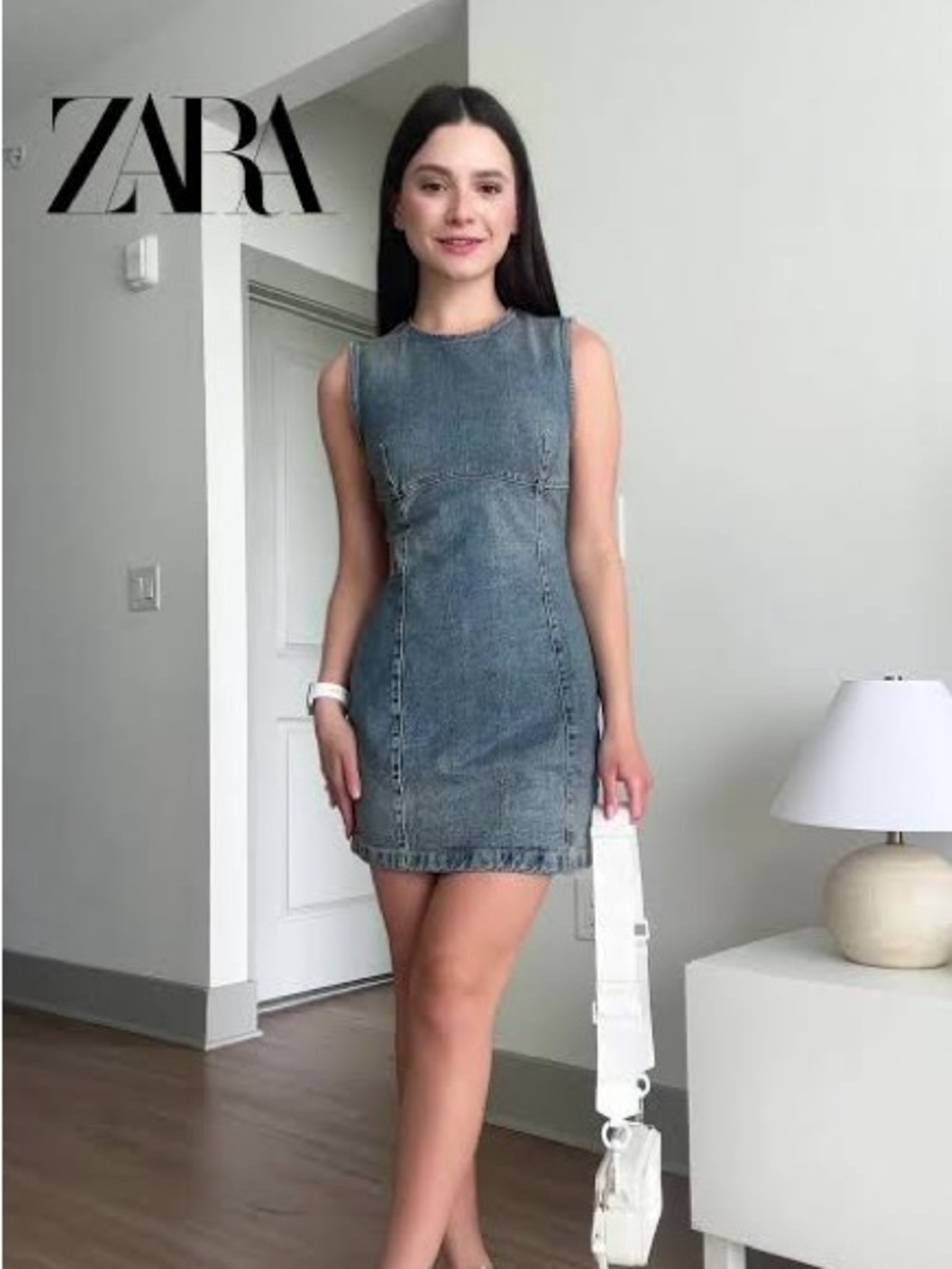 Zara Sleeveless Denim Mini Dress in Washed Blue